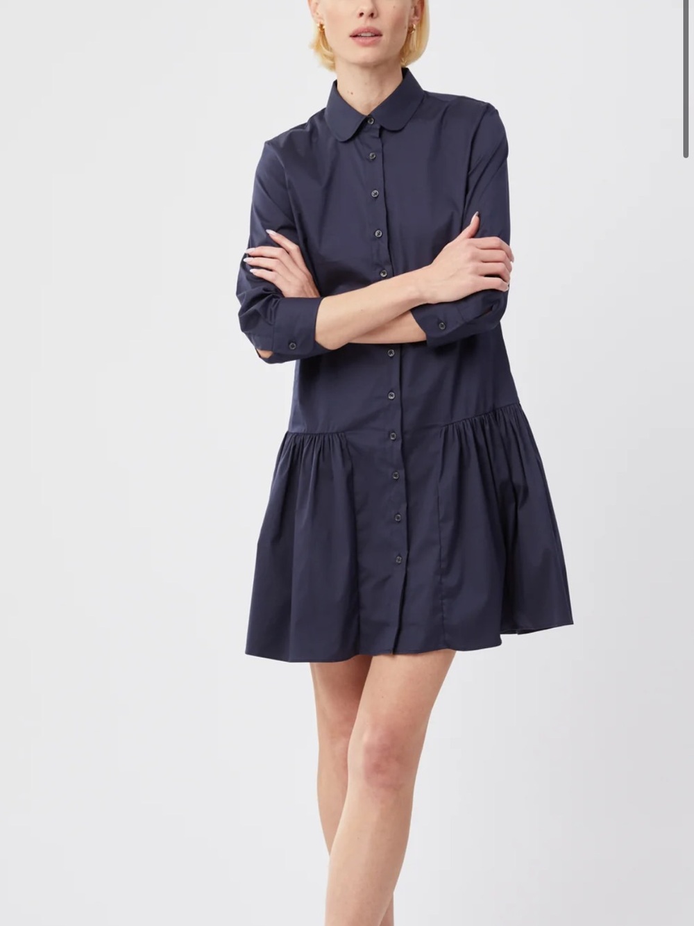 The Shirt by Rochelle Behrens Navy Button-Front Mini Shirt Dress